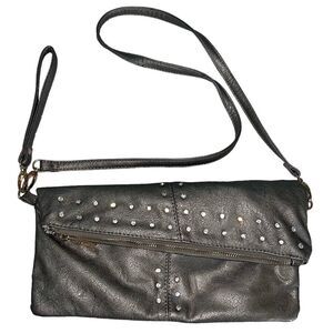 Imoshion Gunmetal Pewter Gray Fold-over Shoulder Bag or Clutch Rhinestones